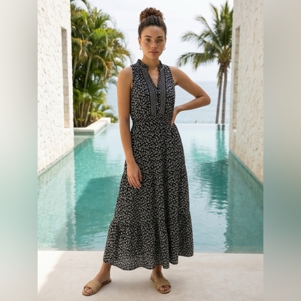 London Times Black Floral Sleeveless Maxi Dress